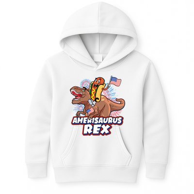 Funny Hotdog Riding Amerisaurus Rex Dinosaur Kids Hoodie