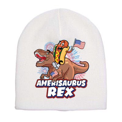 Funny Hotdog Riding Amerisaurus Rex Dinosaur Short Acrylic Beanie