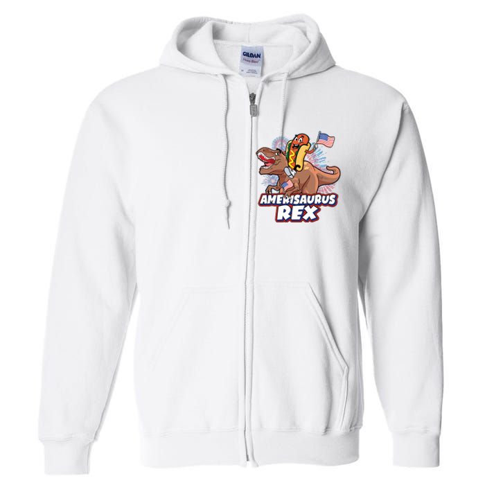 Funny Hotdog Riding Amerisaurus Rex Dinosaur Full Zip Hoodie