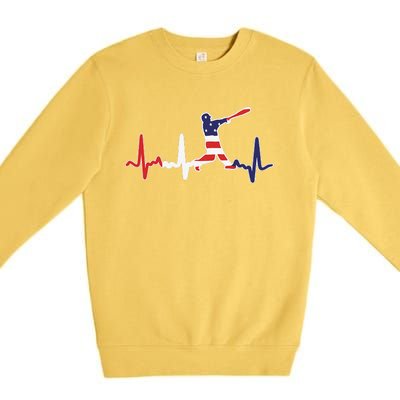 funny Home Run Baseball Flag Baseball Heartbeat Premium Crewneck Sweatshirt