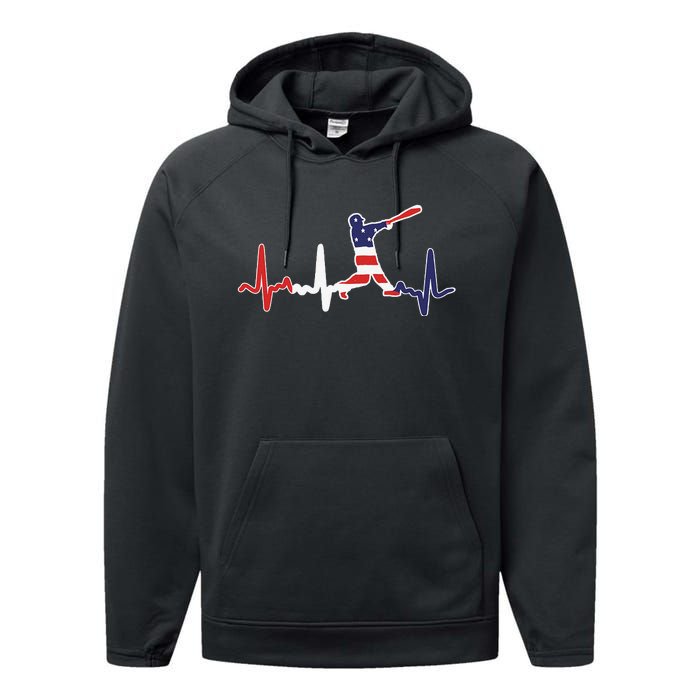 funny Home Run Baseball Flag Baseball Heartbeat Performance Fleece Hoodie