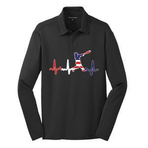 funny Home Run Baseball Flag Baseball Heartbeat Silk Touch Performance Long Sleeve Polo