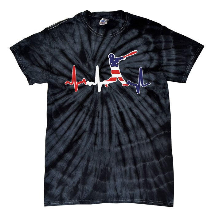 funny Home Run Baseball Flag Baseball Heartbeat Tie-Dye T-Shirt