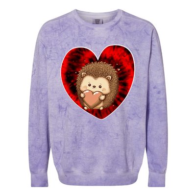 Funny Hedgehog Red Tie Dye Adults Heart Valentines Day Love Cool Gift Colorblast Crewneck Sweatshirt