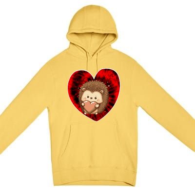 Funny Hedgehog Red Tie Dye Adults Heart Valentines Day Love Cool Gift Premium Pullover Hoodie