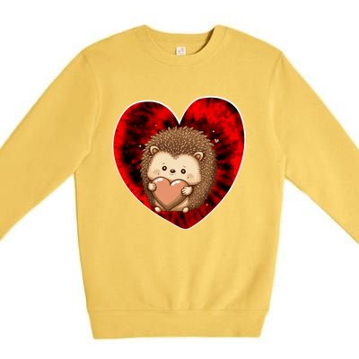 Funny Hedgehog Red Tie Dye Adults Heart Valentines Day Love Cool Gift Premium Crewneck Sweatshirt