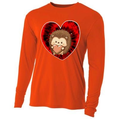 Funny Hedgehog Red Tie Dye Adults Heart Valentines Day Love Cool Gift Cooling Performance Long Sleeve Crew