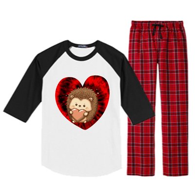 Funny Hedgehog Red Tie Dye Adults Heart Valentines Day Love Cool Gift Raglan Sleeve Pajama Set