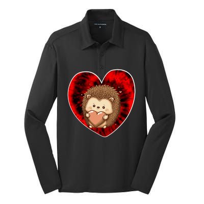 Funny Hedgehog Red Tie Dye Adults Heart Valentines Day Love Cool Gift Silk Touch Performance Long Sleeve Polo