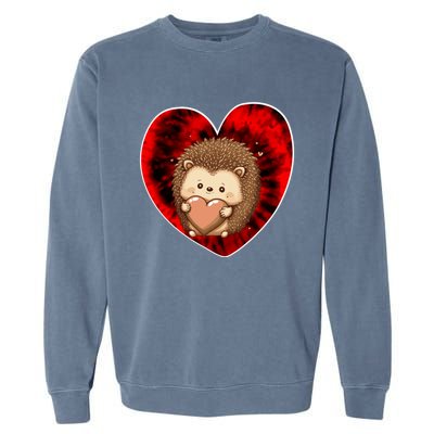 Funny Hedgehog Red Tie Dye Adults Heart Valentines Day Love Cool Gift Garment-Dyed Sweatshirt