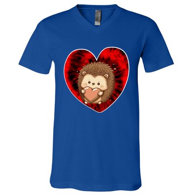 Funny Hedgehog Red Tie Dye Adults Heart Valentines Day Love Cool Gift V-Neck T-Shirt