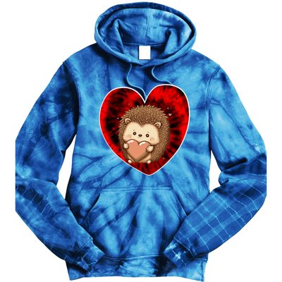 Funny Hedgehog Red Tie Dye Adults Heart Valentines Day Love Cool Gift Tie Dye Hoodie