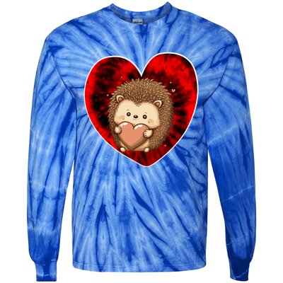 Funny Hedgehog Red Tie Dye Adults Heart Valentines Day Love Cool Gift Tie-Dye Long Sleeve Shirt