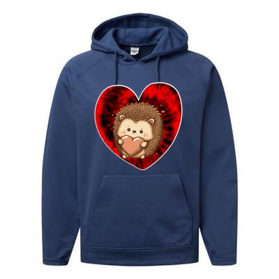 Funny Hedgehog Red Tie Dye Adults Heart Valentines Day Love Cool Gift Performance Fleece Hoodie