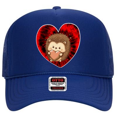 Funny Hedgehog Red Tie Dye Adults Heart Valentines Day Love Cool Gift High Crown Mesh Back Trucker Hat