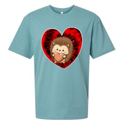 Funny Hedgehog Red Tie Dye Adults Heart Valentines Day Love Cool Gift Sueded Cloud Jersey T-Shirt