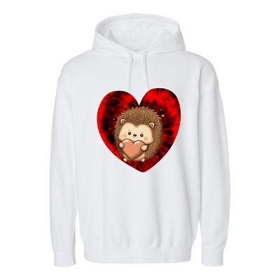 Funny Hedgehog Red Tie Dye Adults Heart Valentines Day Love Cool Gift Garment-Dyed Fleece Hoodie