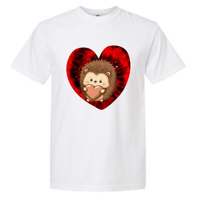 Funny Hedgehog Red Tie Dye Adults Heart Valentines Day Love Cool Gift Garment-Dyed Heavyweight T-Shirt