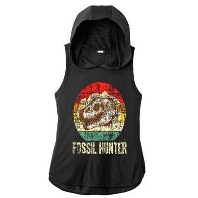 Fossil Hunter Retro Paleontologist Paleontology Ladies PosiCharge Tri-Blend Wicking Draft Hoodie Tank