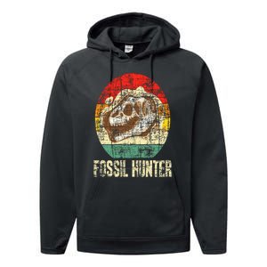 Fossil Hunter Retro Paleontologist Paleontology Performance Fleece Hoodie