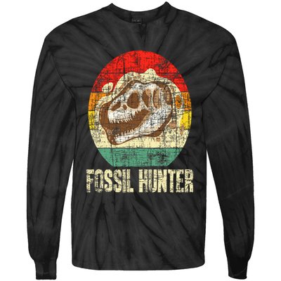 Fossil Hunter Retro Paleontologist Paleontology Tie-Dye Long Sleeve Shirt