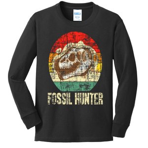 Fossil Hunter Retro Paleontologist Paleontology Kids Long Sleeve Shirt