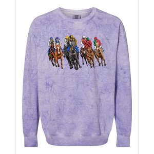 Funny Horse Racing Jockey Racer Derby Rider Race Track Funny Gift Colorblast Crewneck Sweatshirt