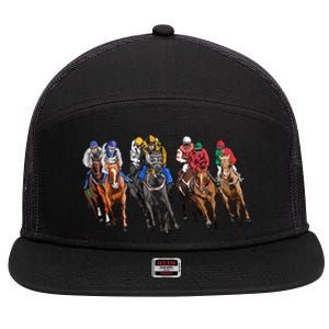 Funny Horse Racing Jockey Racer Derby Rider Race Track Funny Gift 7 Panel Mesh Trucker Snapback Hat