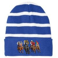 Funny Horse Racing Jockey Racer Derby Rider Race Track Funny Gift Striped Beanie with Solid Band