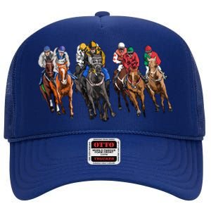 Funny Horse Racing Jockey Racer Derby Rider Race Track Funny Gift High Crown Mesh Back Trucker Hat