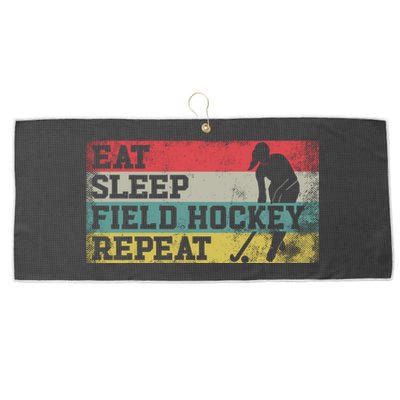 Field Hockey Retro Vintage Eat Sleep Field Hockey Repeat Gift Large Microfiber Waffle Golf Towel