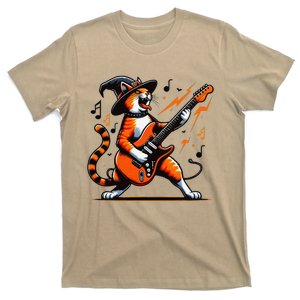 Funny Halloween Rock Cat Playing Guitar Cat Horror T-Shirt