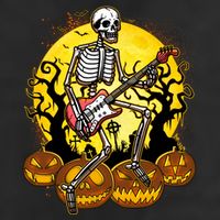 Funny Halloween Rocker Skeleton Rock With Electric Guitar 7 Panel Mesh Trucker Snapback Hat