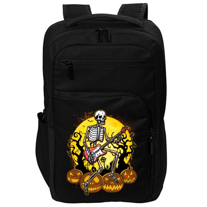 Funny Halloween Rocker Skeleton Rock With Electric Guitar Impact Tech Backpack