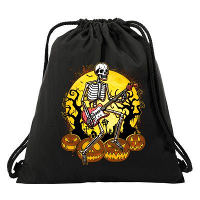 Funny Halloween Rocker Skeleton Rock With Electric Guitar Drawstring Bag