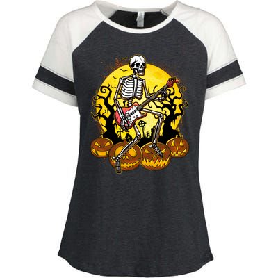 Funny Halloween Rocker Skeleton Rock With Electric Guitar Enza Ladies Jersey Colorblock Tee