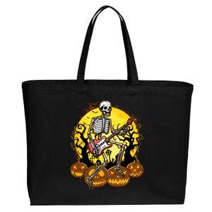 Funny Halloween Rocker Skeleton Rock With Electric Guitar Cotton Canvas Jumbo Tote