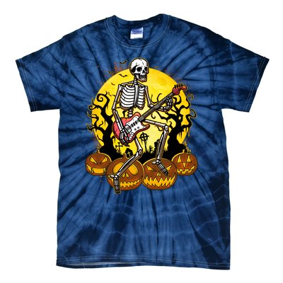 Funny Halloween Rocker Skeleton Rock With Electric Guitar Tie-Dye T-Shirt