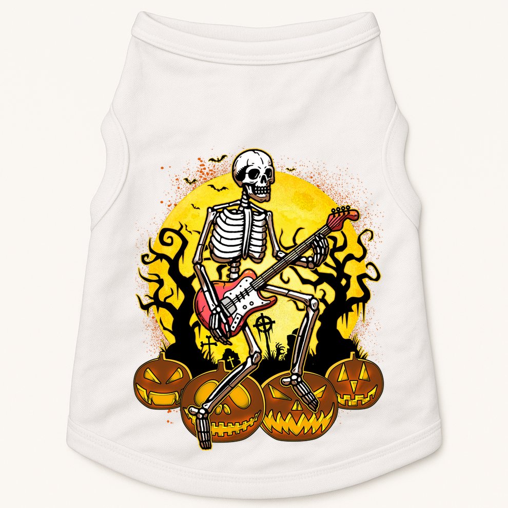 Funny Halloween Rocker Skeleton Rock With Electric Guitar Doggie Tank