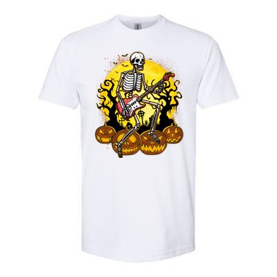 Funny Halloween Rocker Skeleton Rock With Electric Guitar Softstyle® CVC T-Shirt