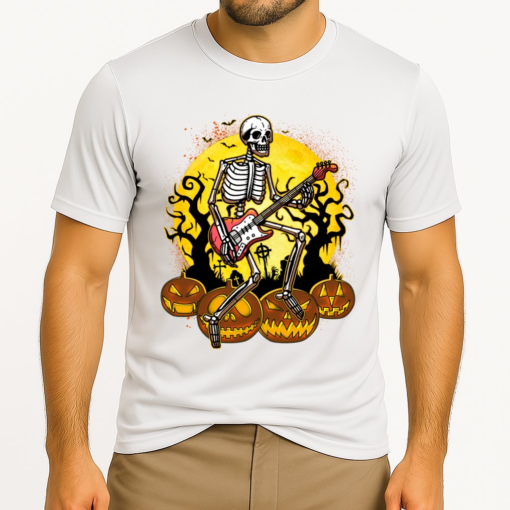 Funny Halloween Rocker Skeleton Rock With Electric Guitar Cooling Performance Crew T-Shirt