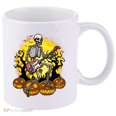 Funny Halloween Rocker Skeleton Rock With Electric Guitar 11oz C Handle Ceramic Mug