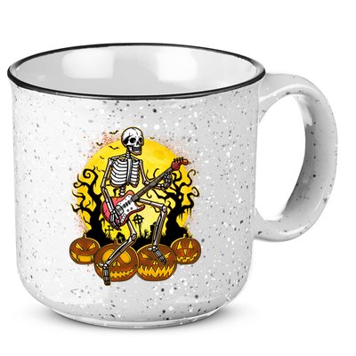 Funny Halloween Rocker Skeleton Rock With Electric Guitar 15oz Campfire Ceramic Mug
