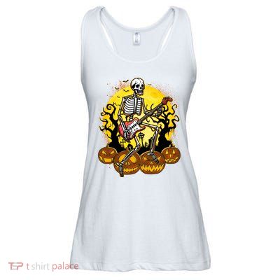 Funny Halloween Rocker Skeleton Rock With Electric Guitar Ladies Essential Flowy Tank
