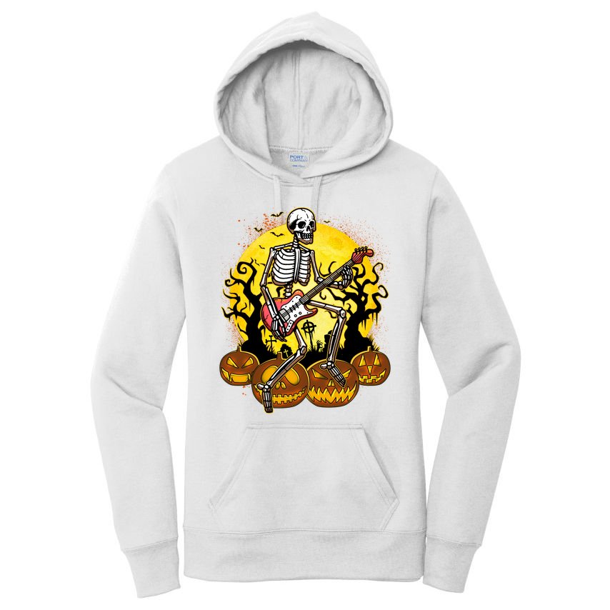 Funny Halloween Rocker Skeleton Rock With Electric Guitar Women's Pullover Hoodie