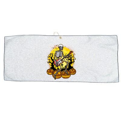Funny Halloween Rocker Skeleton Rock With Electric Guitar Large Microfiber Waffle Golf Towel