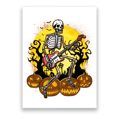 Funny Halloween Rocker Skeleton Rock With Electric Guitar Poster