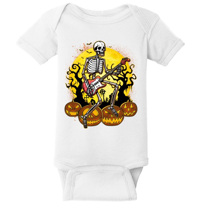 Funny Halloween Rocker Skeleton Rock With Electric Guitar Baby Bodysuit