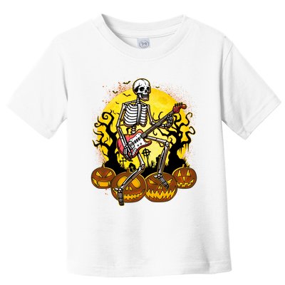 Funny Halloween Rocker Skeleton Rock With Electric Guitar Toddler T-Shirt