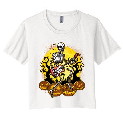 Funny Halloween Rocker Skeleton Rock With Electric Guitar Crop Top